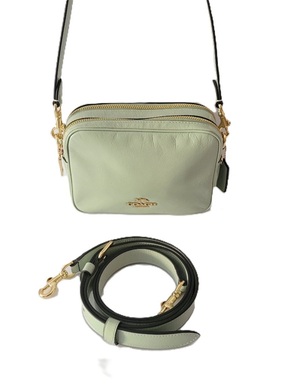 Coach CEK70 Mini Carey Glazed Leather Crossbody Bag handbag Light Pistachio